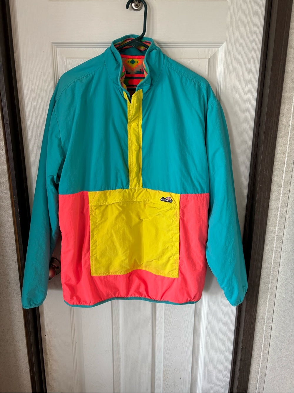 chubbies Teal, Pink & Yellow Retro Windbreaker/fleece Pullover